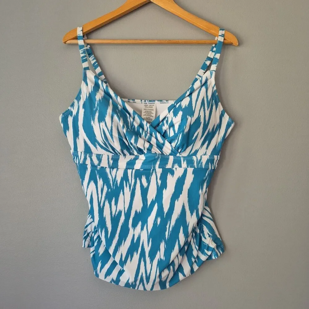 Anne Cole Blue White Ikat Underwire Swimsuit Tankini Top Womens XXL
